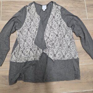 Sunday Gray and Lace Open Front Cardigan